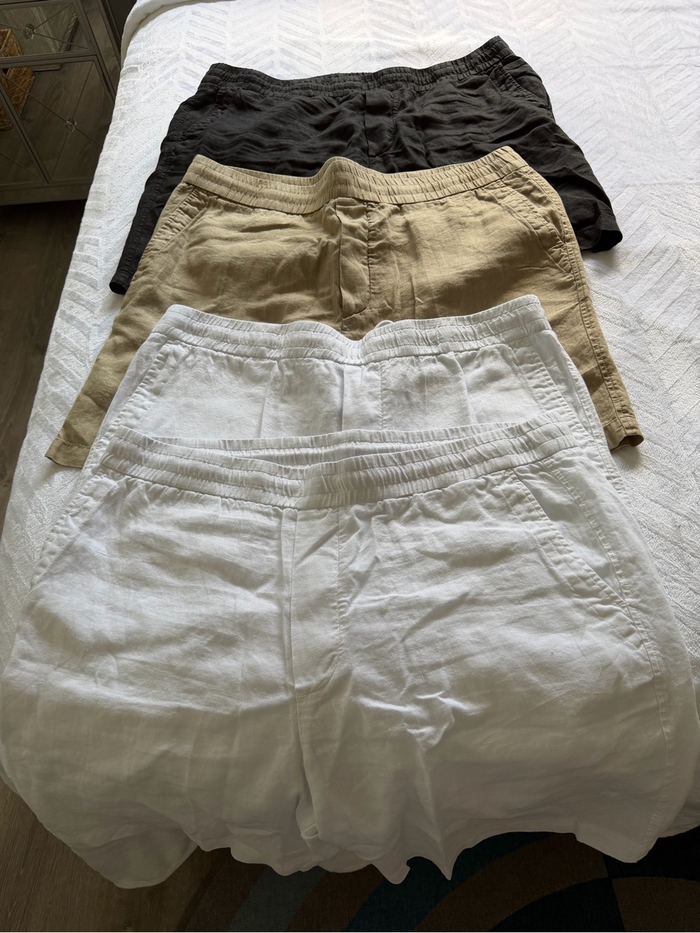 James Perse Men's Linen-Blend Shorts Trio - White, Tan, Black